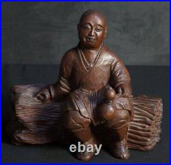 Antique Japan Noka young peasant restin sculpture Kibori carving 1900