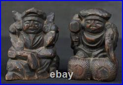 Antique Japan Shinto deity wood carving 1900's Ebisu Daikoku gods