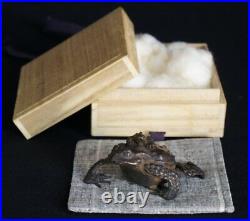 Antique Japan bronze Kaeru frog sculpture 1900 Suiteki Zen Writing