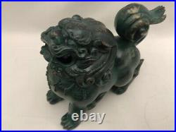 Antique Japan bronze Koro Shishi lion 15.5×18.5cm Very Good