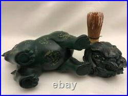 Antique Japan bronze Koro Shishi lion 15.5×18.5cm Very Good