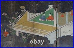 Antique Japan folding screen painting small byobu hand craft 1800