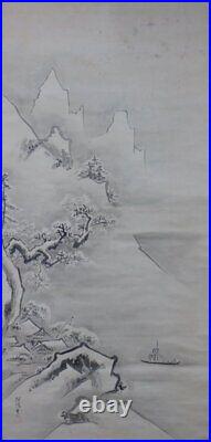 Antique Japan ink panting scroll 1680 Sansui Sumi-e Kakejiku Tanshin