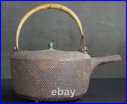 Antique Japan iron kettle Tetsubin sand cast art 1880s hand craft