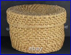 Antique Japan rural straw craft Neko-Bako cat box 1880s