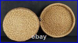 Antique Japan rural straw craft Neko-Bako cat box 1880s