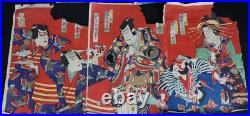 Antique Japan woodblock print Kabuki actors Samurai 1880s Meiji