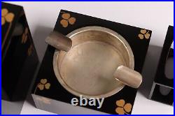 Antique Japanaese Lacquerware Wooden Ash Tray Box Golden Clovers Pattern