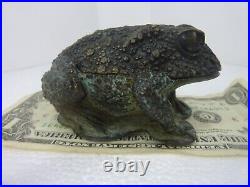 Antique Japanese Bronze Toad Frog Incense Container Censer Koro Okimono Box Gama