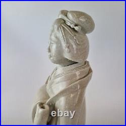 Antique Japanese Crackle Glazed Figure Of A Lady Repaired 36cm High