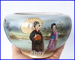 Antique Japanese Porcelain Bowl With Figural Landscape by Nikko Early 20th c