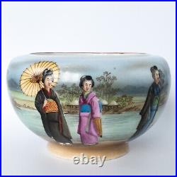 Antique Japanese Porcelain Bowl With Figural Landscape by Nikko Early 20th c