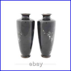 Antique Japanese Wisteria Cloisonne Enamel Vases