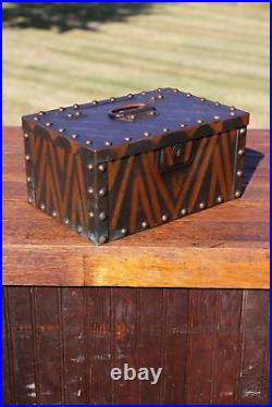 Antique Japanned Finish Copper Flash Lock Box Personal Safe strong box Vintage