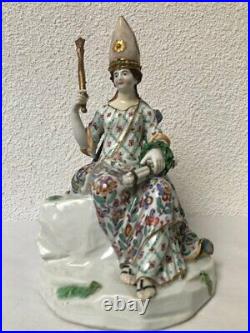 Antique Meissen Sculpture First Female Pope Johanna Porcelain Royal Hat 18th