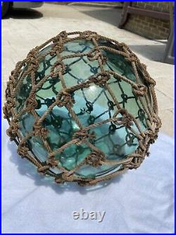Antique Signed Authentic Large Netted Vintage Japanese Glass Fishing Float