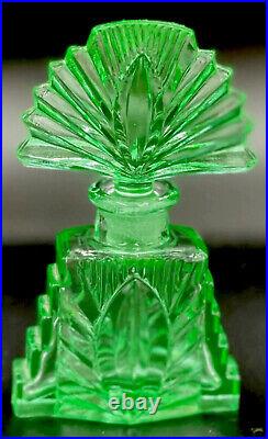 Antique Vaseline Glass Art Deco Vintage Art Glass Uranium Perfume Bottle Japan 4