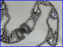 Antique Vintage Art Deco Open Back Crystal Japanned Sautior Bib Necklace
