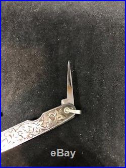 Antique Vintage Art Nouveau Sterling Silver Floral Ornate Folding Pocket Knife