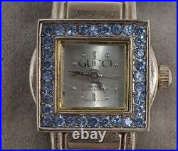 Antique Vintage Gucci Ladies Blue Diamond Quartz Watch Japan Movt