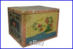 Antique Vintage Imported Shipping Japanese Tea Box Wood Paper Metal Lined