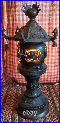 Antique Vintage Japanese Bronze Pagoda Dragon Lamp
