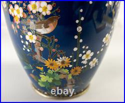 Antique Vintage Japanese Cloisonne Enamel Vase with Floral Landscape Birds
