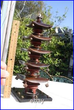 Antique Vintage Japanese Hand Carved Wood 5 Story Pagoda Statue