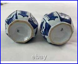 Antique Vintage Japanese Style Pair of Porcelain Deldt Blue & White Vases Marked