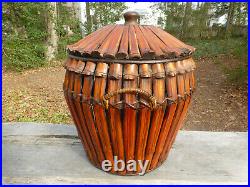 Antique Vintage Large Japanese Ikebana Bamboo Basket Lidded woven 20 high x 17