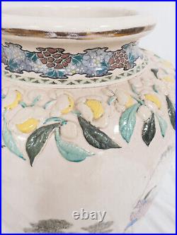 Antique Vintage Massive Japanese Satsuma Stoneware Vase Urn