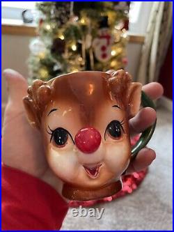 Antique Vintage Rudolph Reindeer Mug Tea cup Japan Lefton Numbered 3751