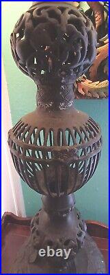 Antique Vtg Asian Black Wrought Iron Filigree Large Lamp Japan Flowers 40 T