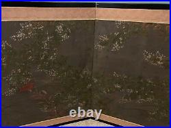 Antique japanese folding screen two panel with flowers vintage