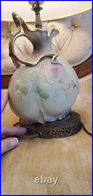Antique lamp vase Nippon Moriage Hand Painted Rare Rosses 20inch high Vintage