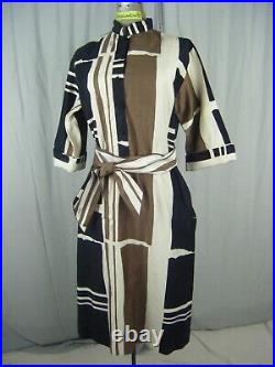 CATHERINE OGUST Vtg 70s Brown Black White Abstract Printed Shirt Dress-Bust 42/M