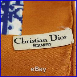Christian Dior Trotter 100% Silk Scarf Navy Brown Vintage Japan Auth #N654 M