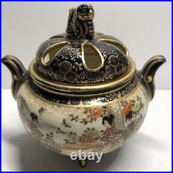 Fine Antique Japanese Satsuma Miniature Footed Urn Vase Handles Lidded