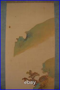 JAPANESE PAINTING HANGING SCROLL JAPAN River LANDSCAPE Valley OLD Vintage 808q