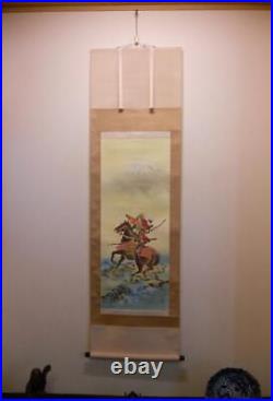 Japan VIntage Kakejiku Hanging Scroll Fukuda Shunpou Warrior Silk Rarity Shaf