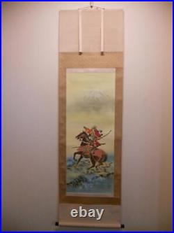 Japan VIntage Kakejiku Hanging Scroll Fukuda Shunpou Warrior Silk Rarity Shaf
