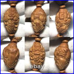 Japan Vintage Item Hand Carved Sculpture Olive Seed Press Thread