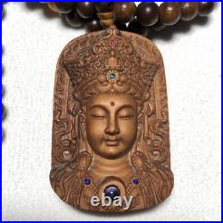 Japan Vintage Item Old Sandalwood Carved Buddha Necklace