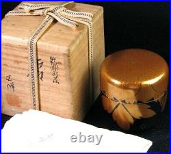 Japan antique vintage Wajima ware makie Natsume by Gyokuho tea caddy chado