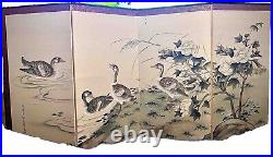 Japanese 4-Panel (Signed) Vintage Folding Screen Painting (Area Divider)