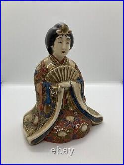 Japanese Antique Vintage Geisha & Fan Satsuma Gilded Figurine Figural 18x14.5cm