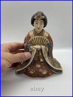 Japanese Antique Vintage Geisha & Fan Satsuma Gilded Figurine Figural 18x14.5cm