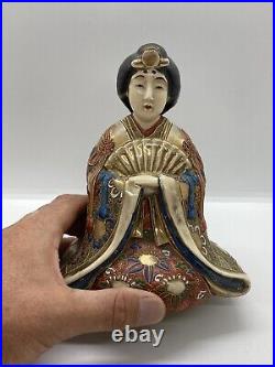 Japanese Antique Vintage Geisha & Fan Satsuma Gilded Figurine Figural 18x14.5cm