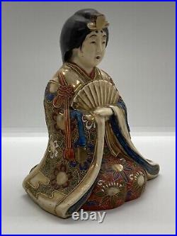 Japanese Antique Vintage Geisha & Fan Satsuma Gilded Figurine Figural 18x14.5cm