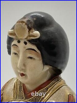 Japanese Antique Vintage Geisha & Fan Satsuma Gilded Figurine Figural 18x14.5cm